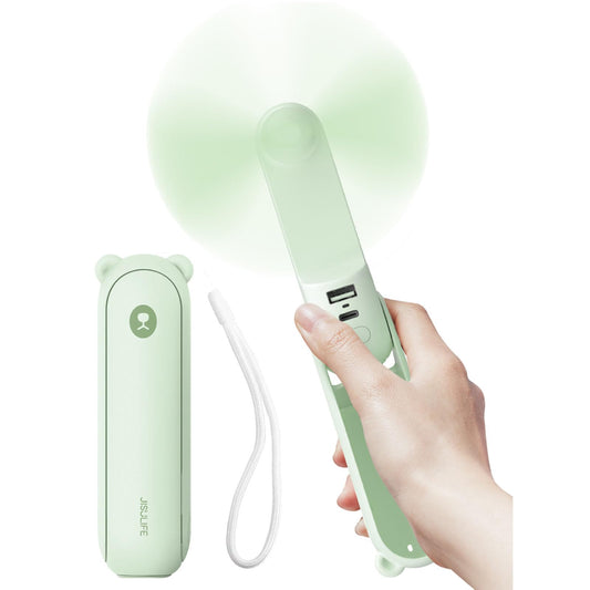 JISULIFE Handheld Fan Mini Fan 3 IN 1, with 4500 mAh Power Bank USB Battery Small, Battery Operated Max 37Hrs Runtime Portable Fan, Flashlight Function - Green