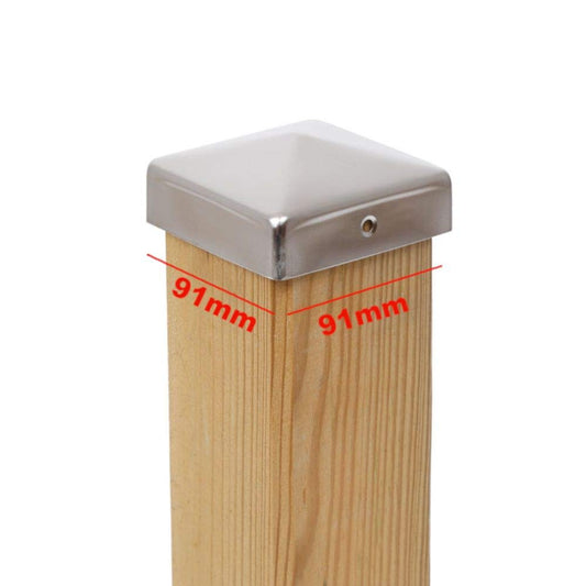 5 x Stainless Steel Pyramid Fence Post Cap 91 x 91 mm