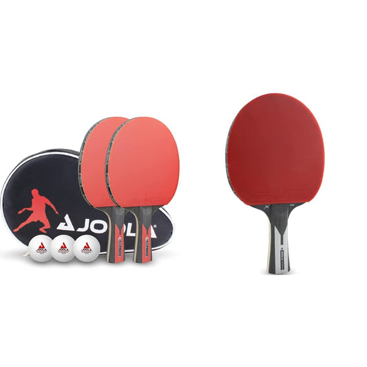 JOOLA Table Tennis Set Duo Carbon & 54206 Table Tennis Racket Carbon X Pro ITTF approved professional competition table tennis racket 7 stars, 2MM sponge thickness, Black/Grey