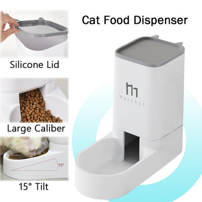Automatic cat feeder, 2.1kg cat food dispenser and 3.8L dog water dispenser, no electricity needed, travel feeder for cats and water dispenser (food dispenser & feeding mats)