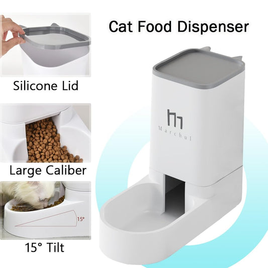 Automatic cat feeder, 2.1kg cat food dispenser and 3.8L dog water dispenser, no electricity needed, travel feeder for cats and water dispenser (food dispenser & feeding mats)