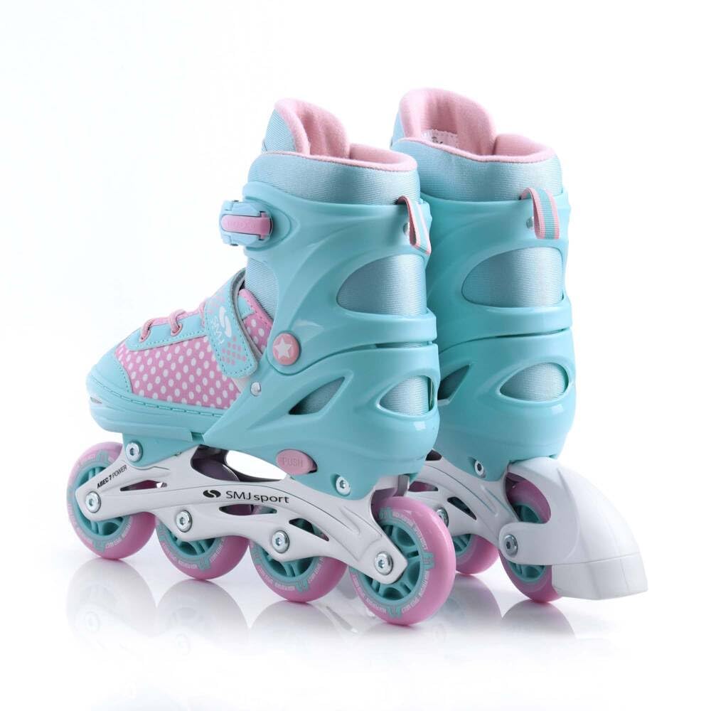 SMJ Lily Kids Girls Set 2in1 Inline Skates/Ice Skates ADJUSTABLE | ABEC-7 Roller Skates | Inline skates convertible to ice skates | Turquoise/Pink (M (34-37))