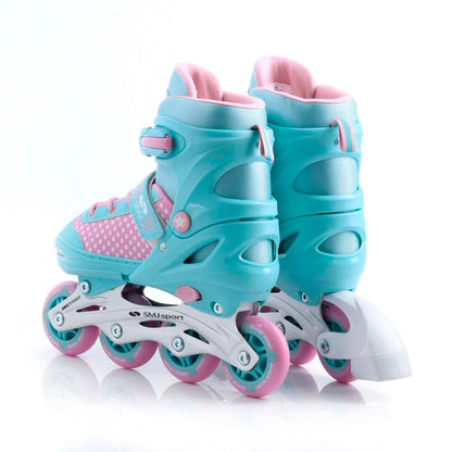 SMJ Lily Kids Girls Set 2in1 Inline Skates/Ice Skates ADJUSTABLE | ABEC-7 Roller Skates | Inline skates convertible to ice skates | Turquoise/Pink (M (34-37))