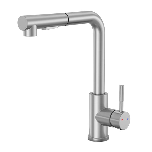 Pull-down kitchen faucet, YUANNY high-pressure kitchen faucet with pull-out spray, single lever mixer tap for kitchen with 2 spray modes, kitchen sink faucet 360° swivel, stainless steel kitchen tap 304.