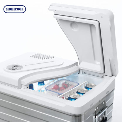 Mobicool MQ40A electric cooler box, aluminum, MQ40A, mini refrigerator for car, work, truck, and campsite.