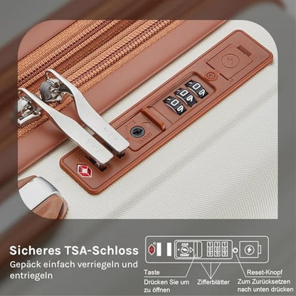 Joyway suitcase carry-on luggage set of 4, hard shell suitcases with drink holder, 4 wheels TSA lock The suitcase, Beige Brown
