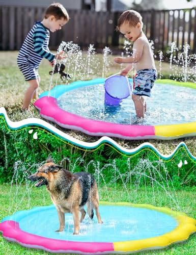 Tosekry Colorful Kids Splash Pad with Anti-Slip Function - Water Toy Outdoor, 170CM Dog Pool, Water Sprinkler Water Play Water Play Mat Garden Toy