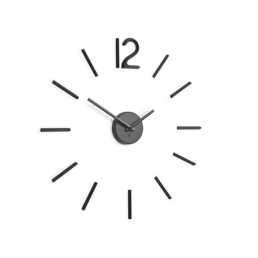Umbra Blink, modern and minimalist DIY quartz wall clock without frame, adhesive numbers, wall decoration for kitchen, office, bedroom, and living room, metal, black.