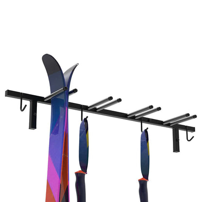 RAWWEST.BIS Ski Wall Mount Ski Rack for Four Pairs of Skis - Storage and holder for skis and poles, wall ski holder space-saving ski rack pole holder, up to 40 kg.