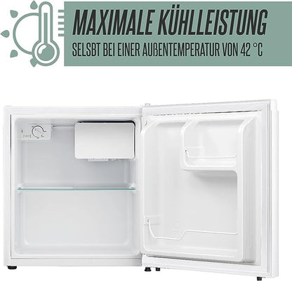 HEINRICHS Beverage Cooler 45L small compact quiet: 39db with cooling compartment Mini Bar; Table Fridge; Mini Fridge with separate cooling compartment; perfect for office camping garden outdoor (White)