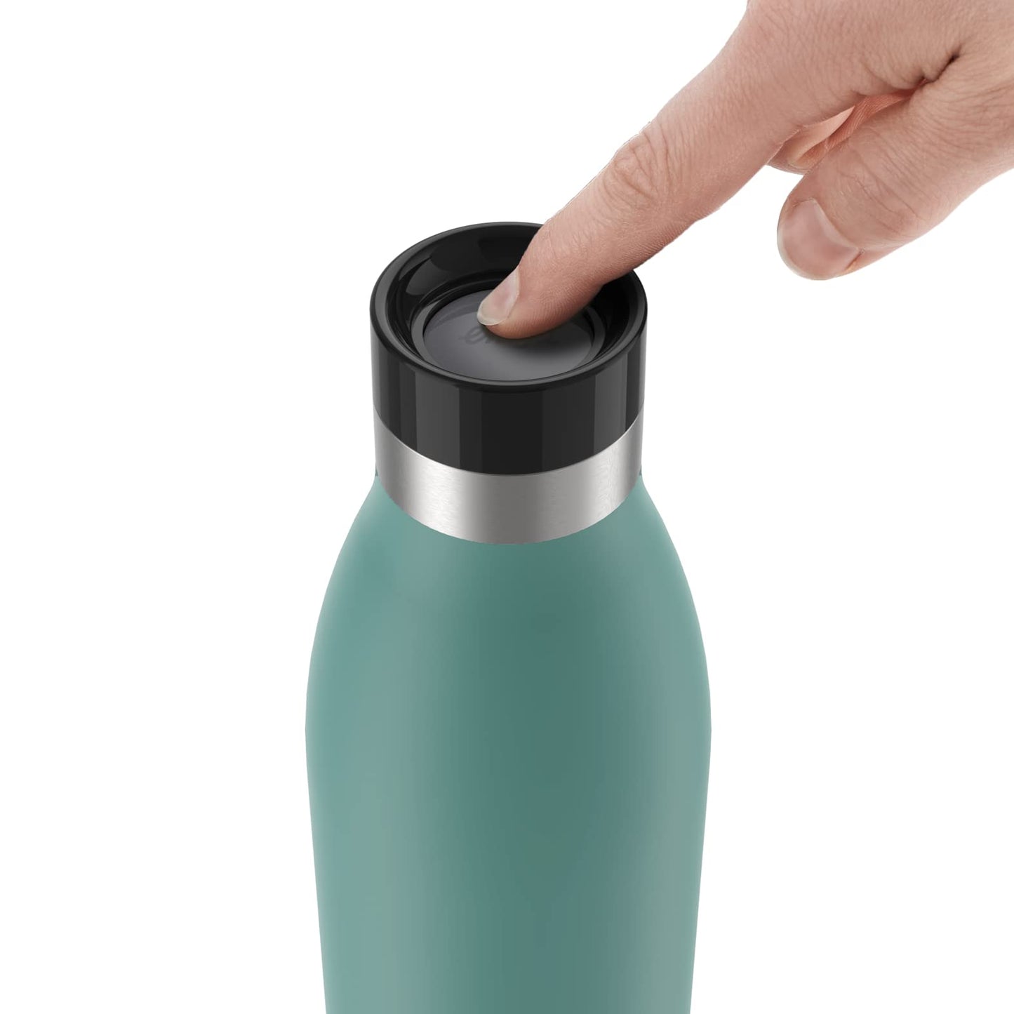 Emsa Bludrop insulated drinking bottle, 1 liter, 100% leak-proof, Quick-Press closure, ergonomic 360° drinking experience, keeps warm for 20h, cold for 40h, easy to clean, stainless steel, powder coating, Petrol color, N31121