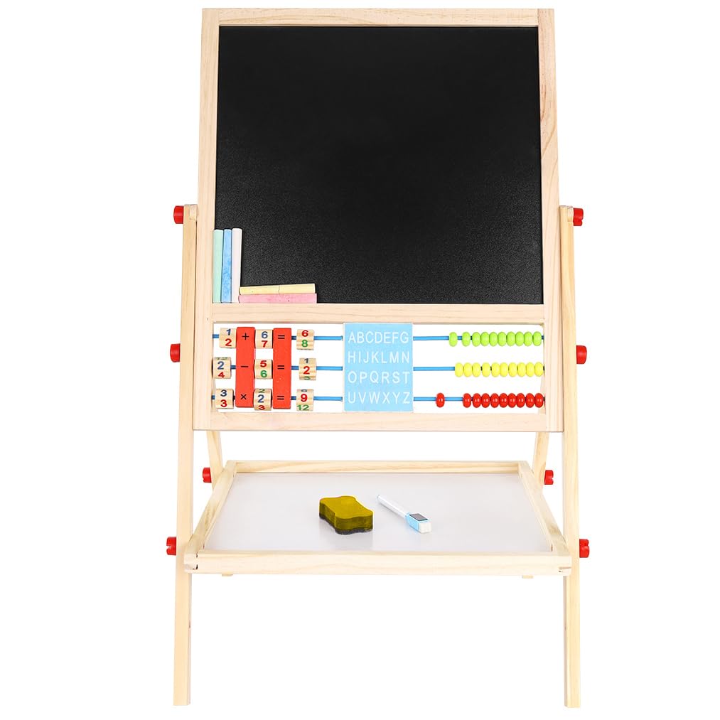 Kruzzel Folding Kids Easel Double Sided Chalkboard Whiteboard with Accessories Wood 22472, Multicolor