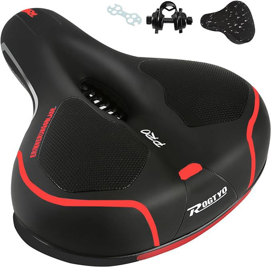 ROGTYO Bike Saddle Gel Bicycle Seat Pro 2.0 Wide Soft Comfortable Breathable Shock Absorbing Ergonomic Memory Foam Bike Saddle with Waterproof Cover (Pro 2.0 + Red)
