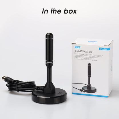 August DTA240 - DVB-T/DVB-T2 antenna - stronger rod antenna for digital television / Digital TV / DAB radio / DVB-T2 tuner stick / solid aluminum core for maximum signal quality - with magnetic base 2m cable