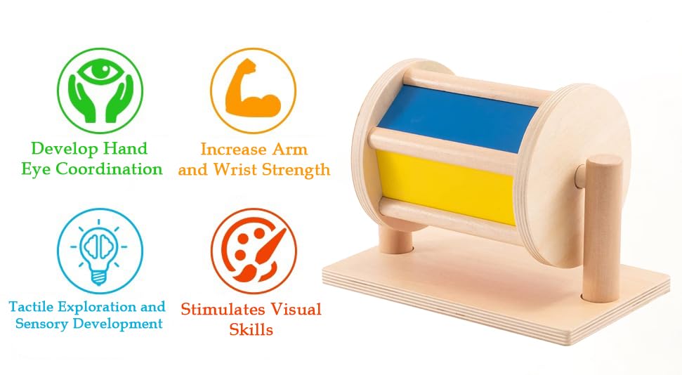 YAANI Montessori Spinning Drum is a Montessori toy for infants aged 6-12 months and 1 year old toddlers. It's the best baby gift idea.