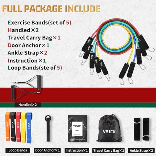VEICK Resistance Bands colorful, resistance bands for strength training for men and women, 10-150 pounds fitness bands for Calisthenics