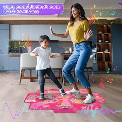 Aomdom Kids Dance Mat, with 7 game modes, 6 LED heart-shaped buttons, musical dance mat with adjustable volume, for children aged 3-9 years.