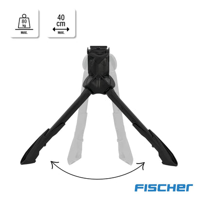 FISCHER double-leg kickstand Jumbo, suitable for 27-28 inch bikes, E-bikes, cargo bikes, tandems, with a weight capacity of 80kg, in black.