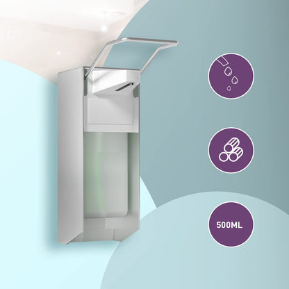 HOUSEHOLD WORLD Euro dispenser, soap dispenser wall mount, soap dispenser with elbow press for disinfectants and hand soaps, white soap dispenser, aluminum, 500 ml.