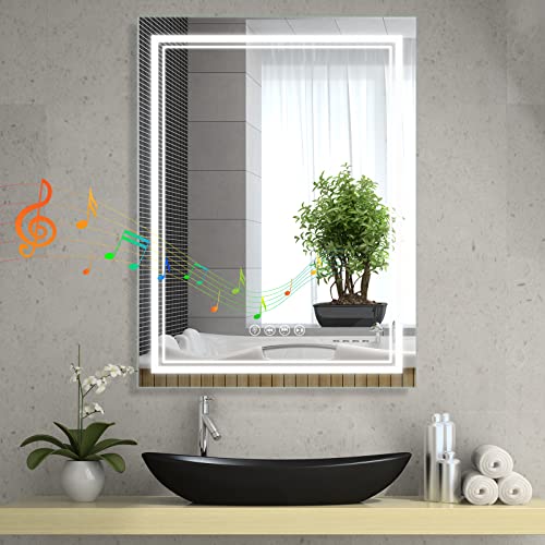 Sanitemodar LED bathroom mirror with Bluetooth 70x90cm, fog-free bathroom mirror with lighting, wall mirror with three-colored lights, touch switch