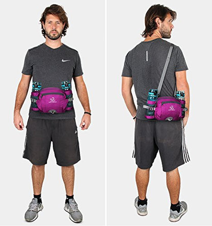 Waterfly waist pack with bottle holder, for hiking, camping, climbing, biking, or running, pink