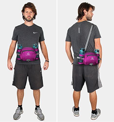Waterfly waist pack with bottle holder, for hiking, camping, climbing, biking, or running, pink