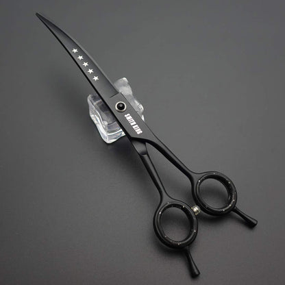 7.0 inch Professional Dog Grooming Scissors Set Straight & Thinning & Curved & Chunker & Comb 5 pieces in 1 set for left-handed & right-handed black