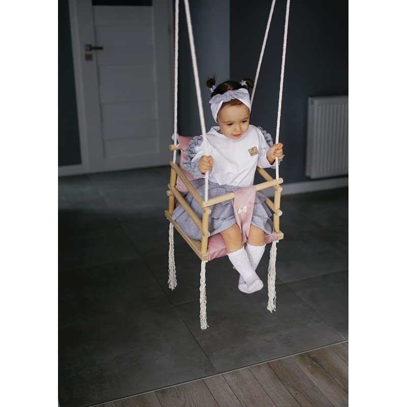 Baby swing children swing wood fabric baby seat baby swing for hanging 3 in 1 (Pink)