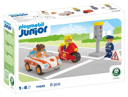 PLAYMOBIL JUNIOR | Everyday Heroes | sustainable toys for kids ages 1+ | includes doctor, firefighter, and police officer | 71692