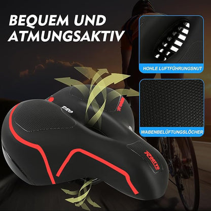 ROGTYO Bike Saddle Gel Bicycle Seat Pro 2.0 Wide Soft Comfortable Breathable Shock Absorbing Ergonomic Memory Foam Bike Saddle with Waterproof Cover (Pro 2.0 + Red)