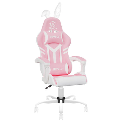 JOYFLY Pink Gaming Chair with High Back Office Chair PU Leather Gaming Seat with Lumbar Support for Girls PC Chair Ergonomic Gaming Chair, Headrest Lumbar Support (Pink)