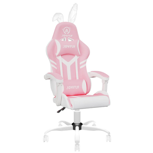 JOYFLY Pink Gaming Chair with High Back Office Chair PU Leather Gaming Seat with Lumbar Support for Girls PC Chair Ergonomic Gaming Chair, Headrest Lumbar Support (Pink)