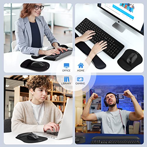 TeckNet Keyboard Wrist Rest and Mouse Pad with Wrist Support, Memory Foam Set for Computer/Laptop/Mac, lightweight for easy typing & pain relief, ergonomic mousepad (black)