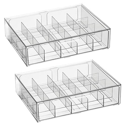 mDesign storage box for tea bags, coffee pods, sugar, etc. - compact plastic tea box with 20 compartments - kitchen organizer with a drawer - 2-pack - transparent