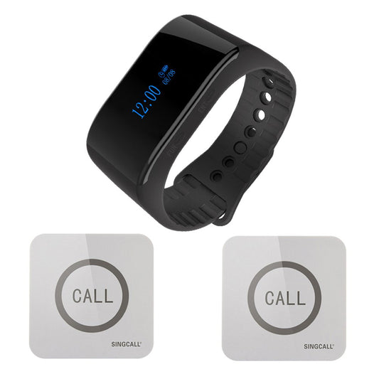 SINGCALL call system for pleasure and relaxation, waterproof calling system for restaurant/hotel/fitness center. This item includes a wristwatch (APE6900) and 2 pagers (APE520).