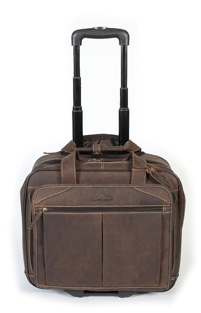 Alpine Leather Business Trolley - Denver (Handmade) - Sustainable organic leather from local farming | Trolley hand luggage, briefcase with wheels *Fairly produced* (40x40x25cm, Old Havana)