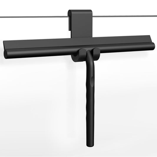 Ecooe silicone shower squeegee 33cm black, squeegee shower with holder, no drilling shower squeegee, window squeegee with stainless steel core, bathroom wiper for glass, mirrors, windows, tiles.