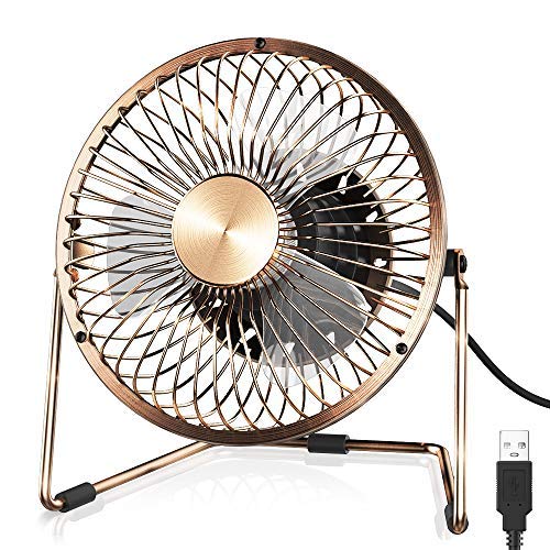 Funme Mini Table Fan Portable USB Fan 5 Inch Retro Metal Fan Small Fan Quiet 360° Rotation Compatible with Notebook PC for Bedroom Office Dormitory School Kitchen - Brown