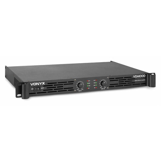 Vonyx VDA1000 PA Amplifier Power Amp 1000 Watt, with 3-band equalizer, 2 channel DMX combo input, Speak-On output, perfect for DJ speakers, clubs, bars, and hospitality, Black