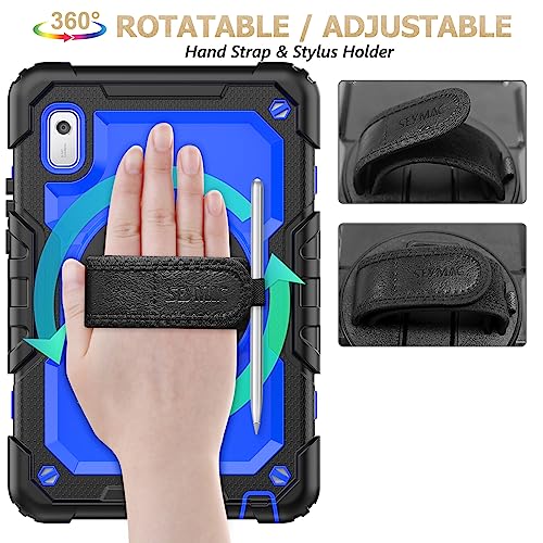 SEYMAC Case for Lenovo Tab M9 2023 9 Inch (TB-310FU), Shockproof Rugged Case with Screen Protector, Pencil Holder, 360° Rotatable Stand, and Hand Strap for Lenovo Tab M9 (Blue)
