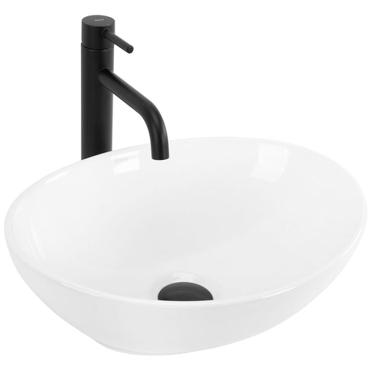 Rea Countertop Washbasin SOFIA WHITE Sink Hand Washbasin Washbowl Bathroom Basin made of high-quality ceramic (White)