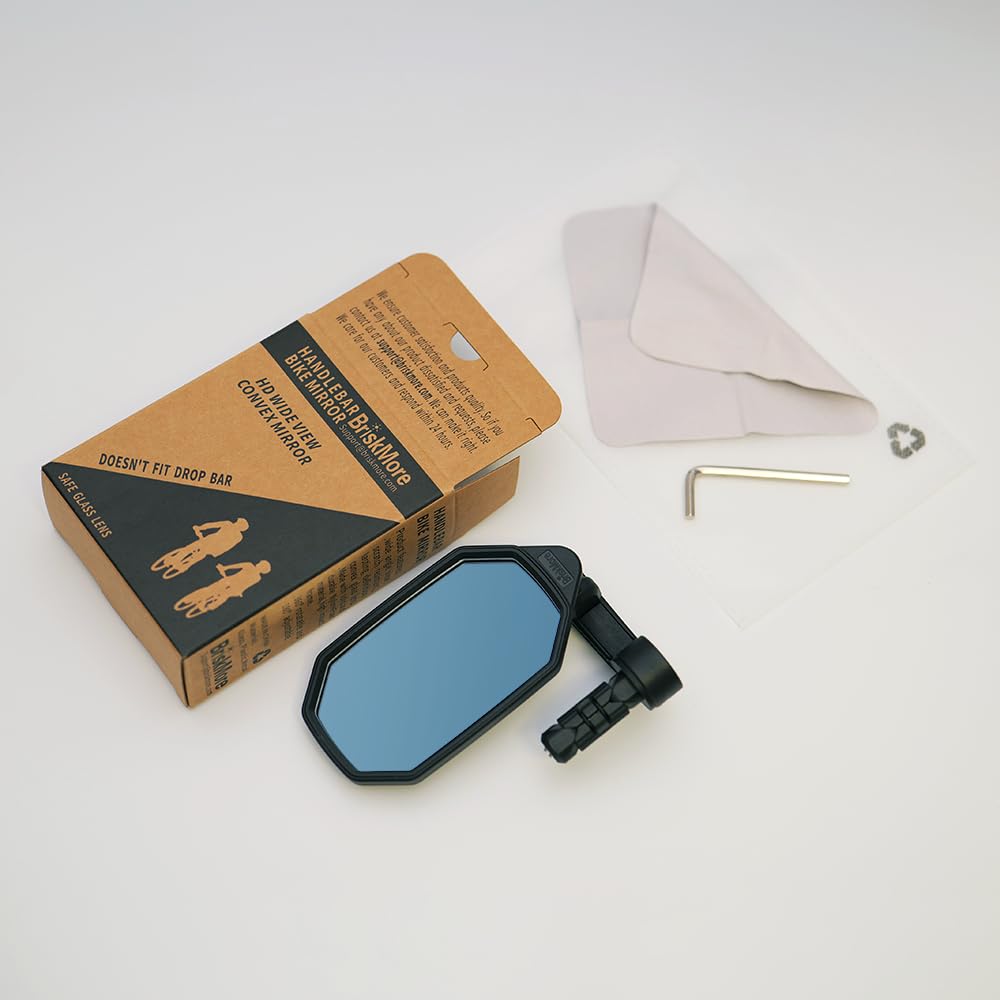 BriskMore Bar End Bike Mirror, High-Definition convex blue glass lens for scooter electric bicycle, scratch-resistant, Ebike Safe rearview mirror for right side Only BT-022RB