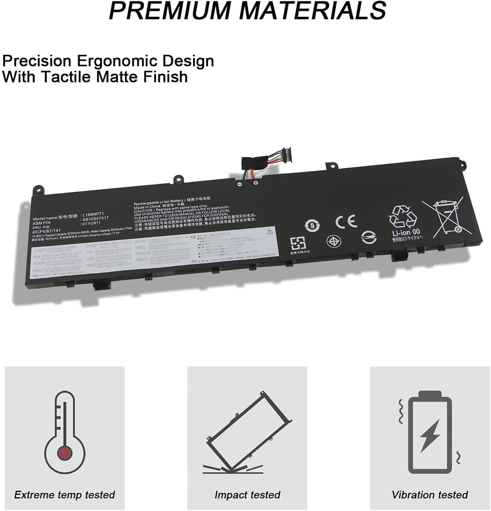 AKKEE L18M4P71 laptop battery for Lenovo ThinkPad X1 Extreme 1st Gen/2nd Gen ThinkPad P1 1st/2nd Gen Series L17C4P72 L17M4P72 01YU911 01AY968 01AY969 5B10V98091 15.36V 80Wh