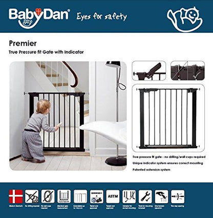 BabyDan Premier, extra wide pressure-mounted stair gate, 112-119.3 cm, door guard/barrier/baby gate/safety gate, metal, black, Made in Denmark (dog gate)