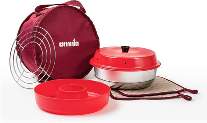 OMNIA oven kit with accessories - set includes camping oven, silicone mold, baking grid, bag, and pot holder, beige