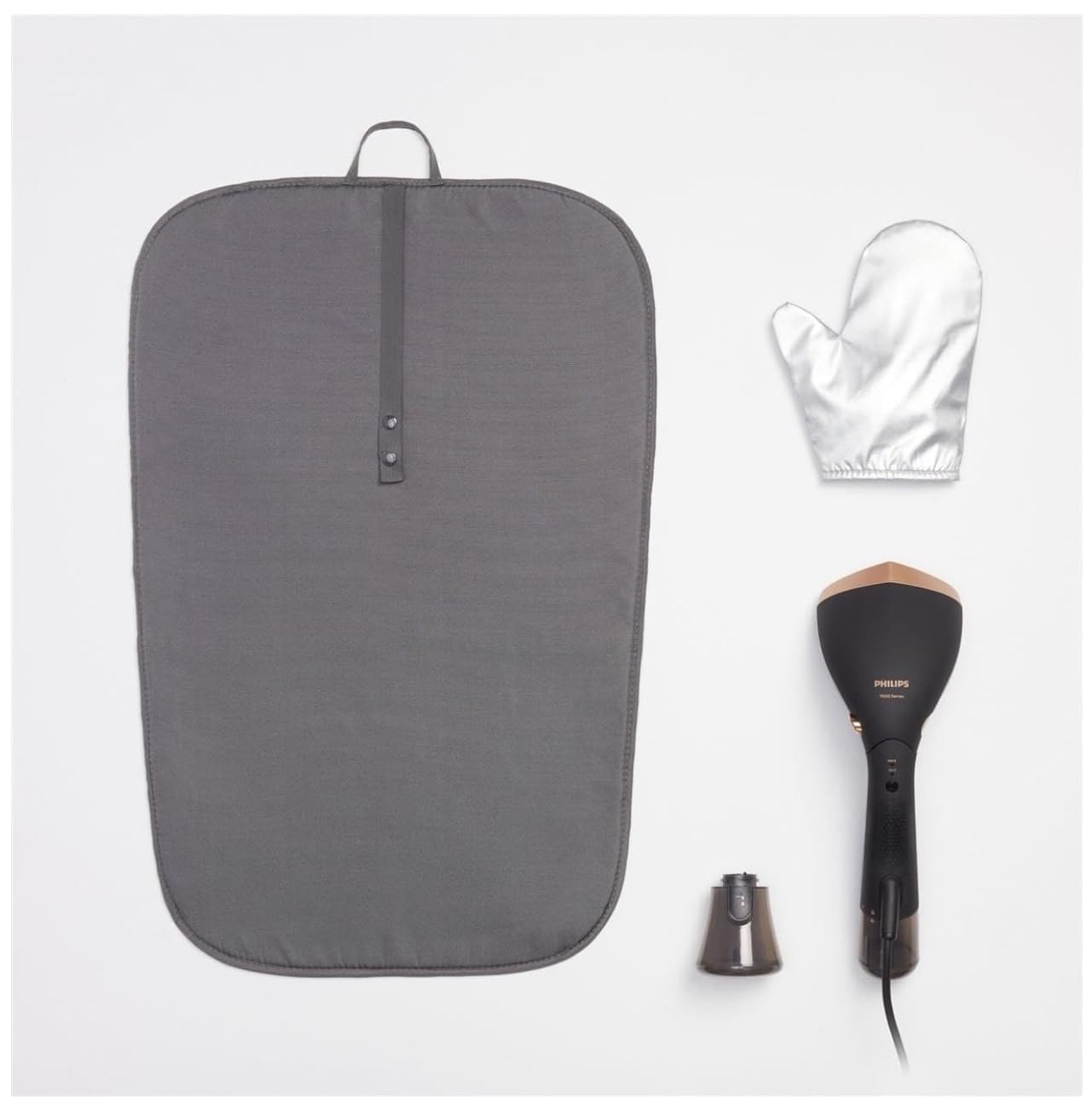 Philips Steamer 7000 Series - 1500W, 28g/min steam output, pointed metal heating plate, 2 removable water tanks, includes glove/StyleMat, Black (STH7060/80)