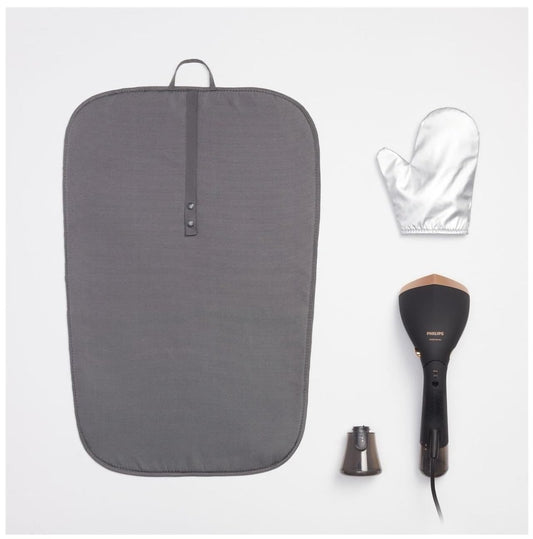 Philips Steamer 7000 Series - 1500W, 28g/min steam output, pointed metal heating plate, 2 removable water tanks, includes glove/StyleMat, Black (STH7060/80)