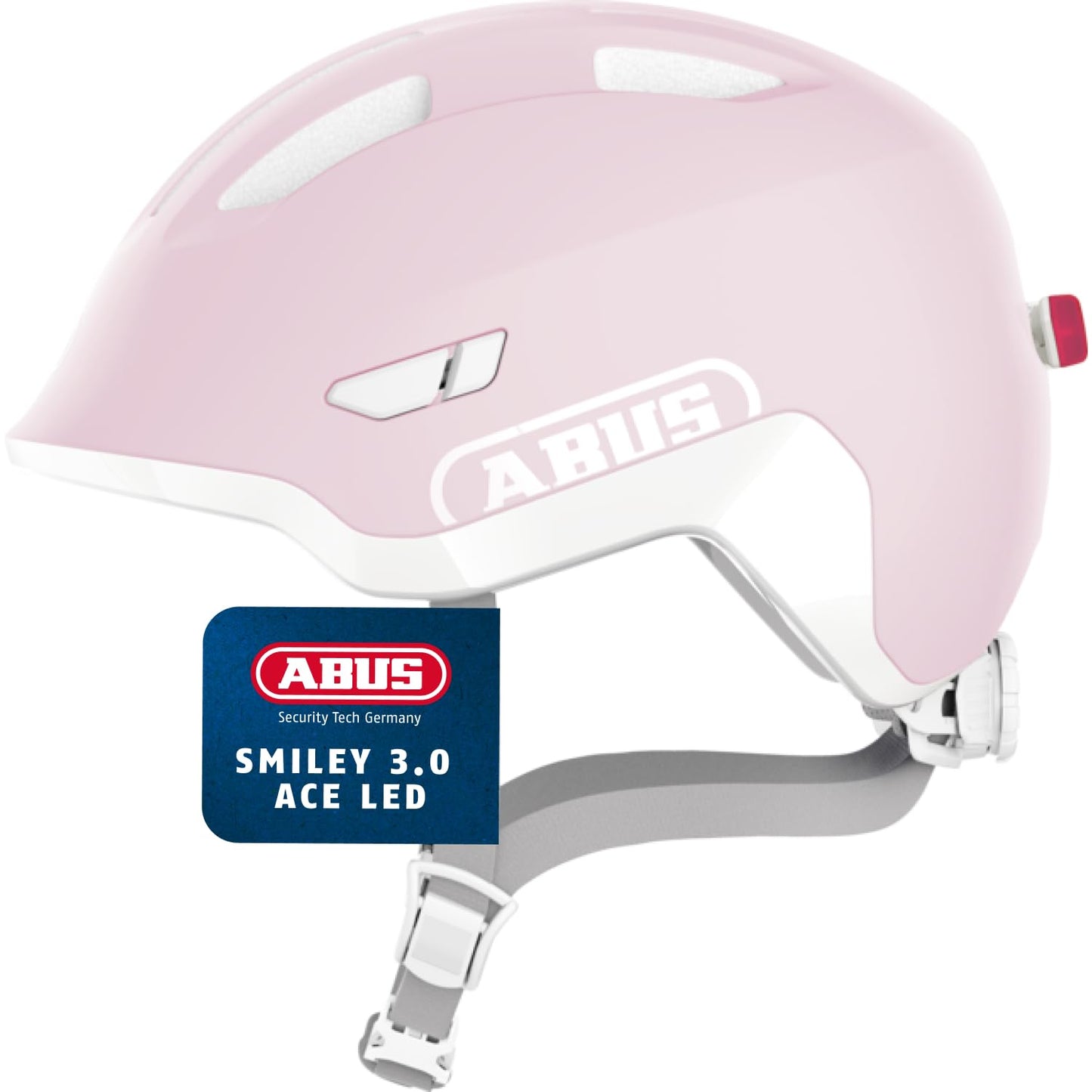 ABUS children's helmet Smiley 3.0 ACE LED - bicycle helmet with light - deep fit & space for a ponytail - for girls and boys - Pure Rose, size S