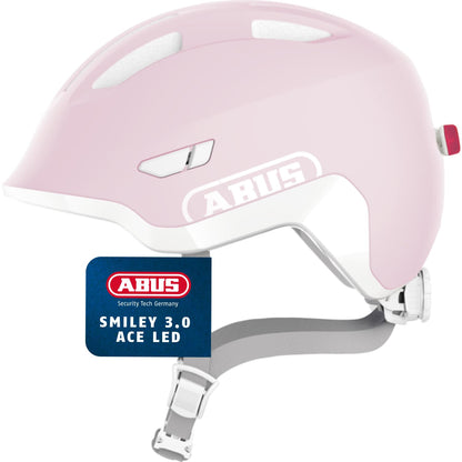 ABUS children's helmet Smiley 3.0 ACE LED - bicycle helmet with light - deep fit & space for a ponytail - for girls and boys - Pure Rose, size S