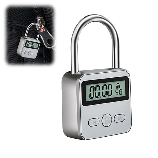 CJBIN Digital Time Lock with LCD Display, Kitchen Safe Time Lock Rechargeable USB Security Padlock, Prevent bad habits (Silver)
